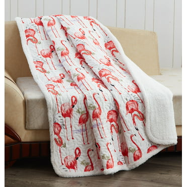 InterestPrint Cute Flamingos Birds and Palm Leaves on Stripes Soft Fleece Velvet Blanket Throws for Couch Living Room Office 58 by 80 Inch 